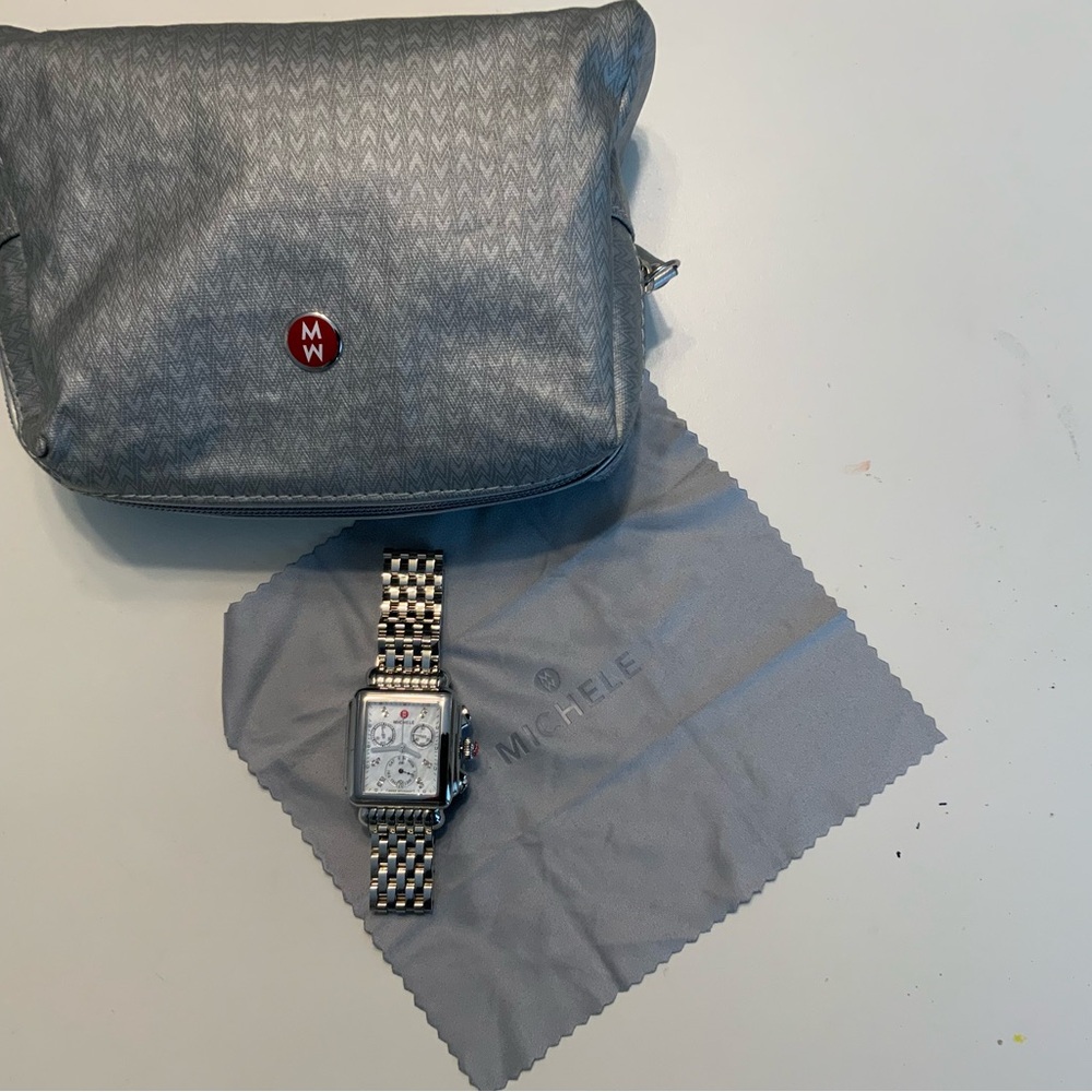 New Michele Deco Stainless Steel Real Diamond  Watch Chronograph - Silver